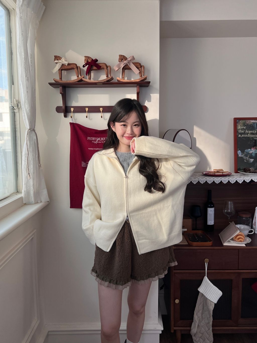 拉鍊針織外套 米白色12