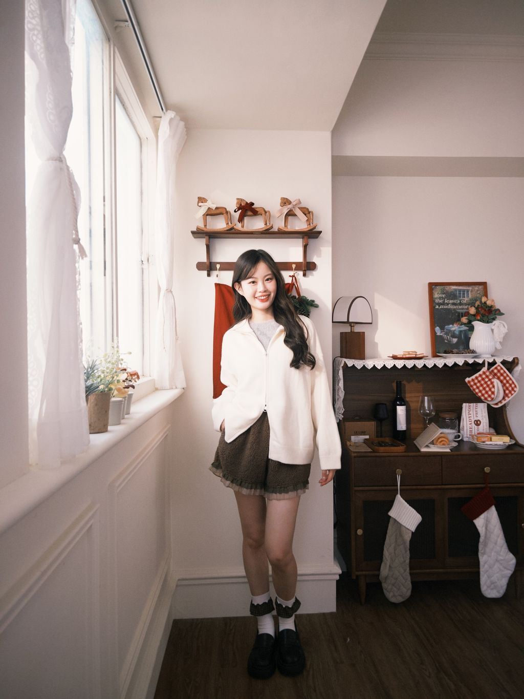 拉鍊針織外套 米白色11