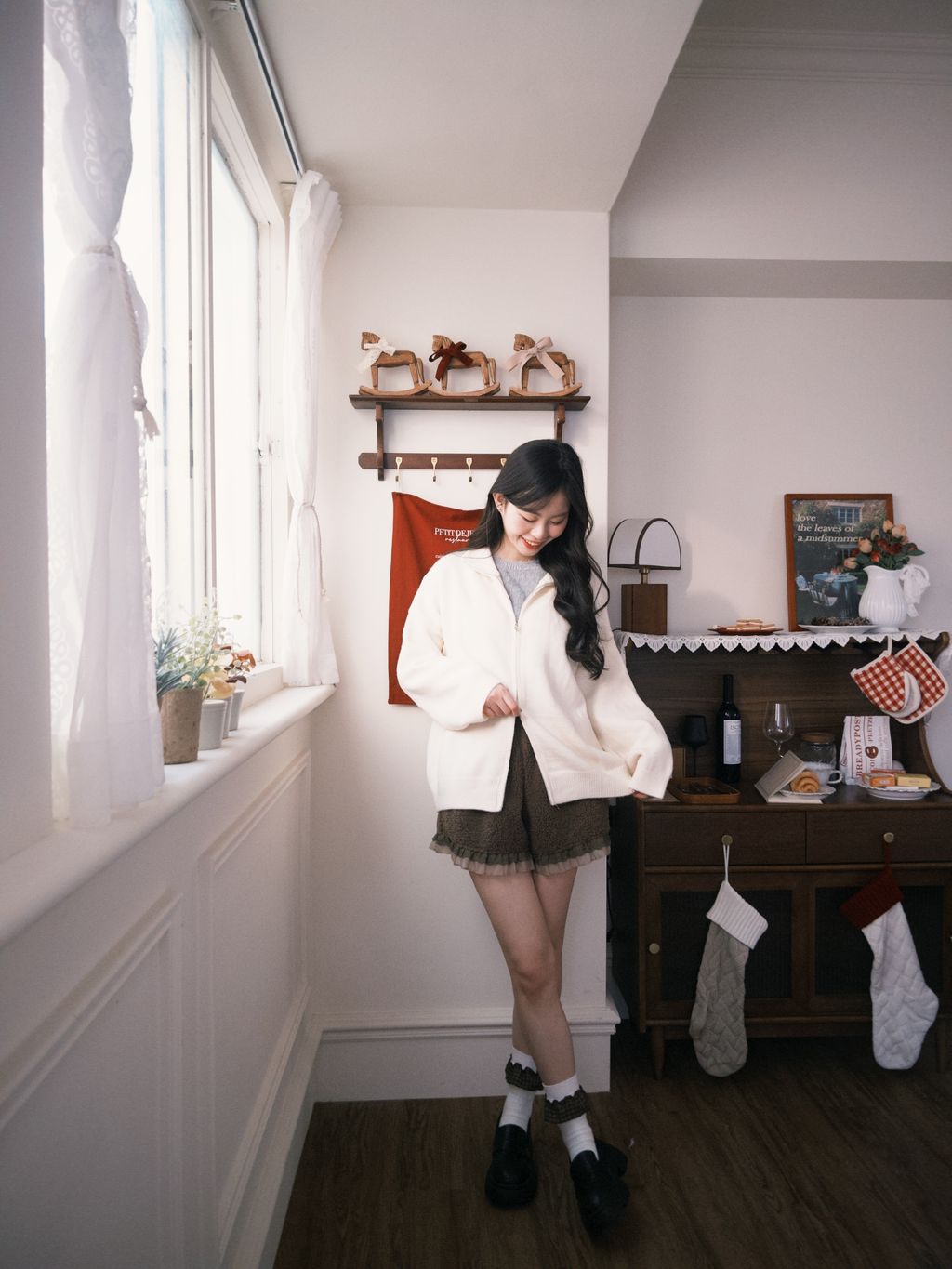 拉鍊針織外套 米白色9