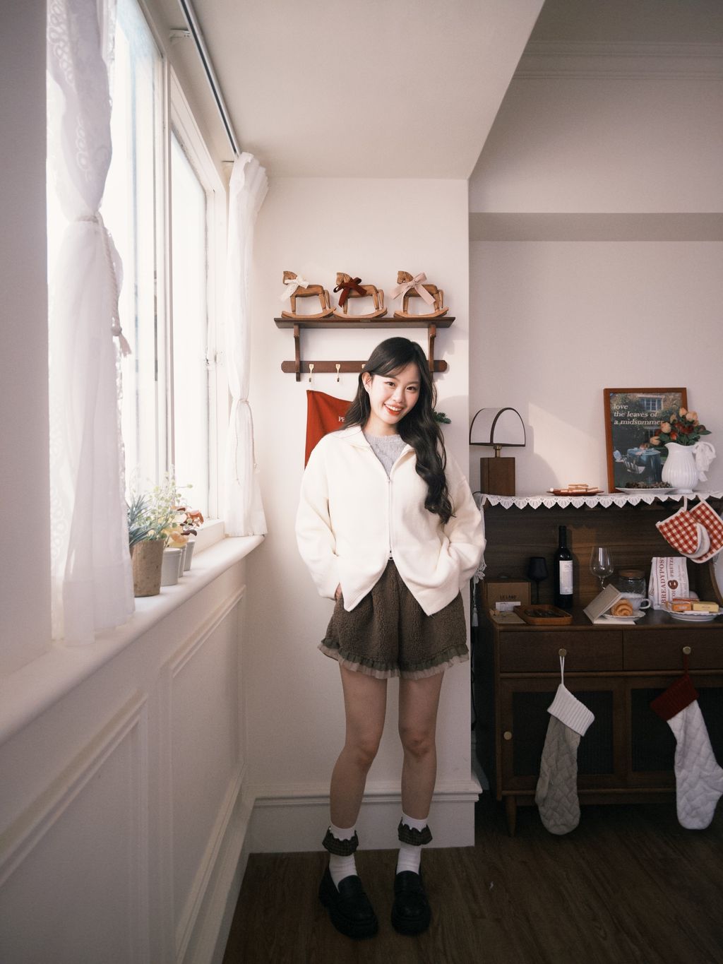 拉鍊針織外套 米白色10