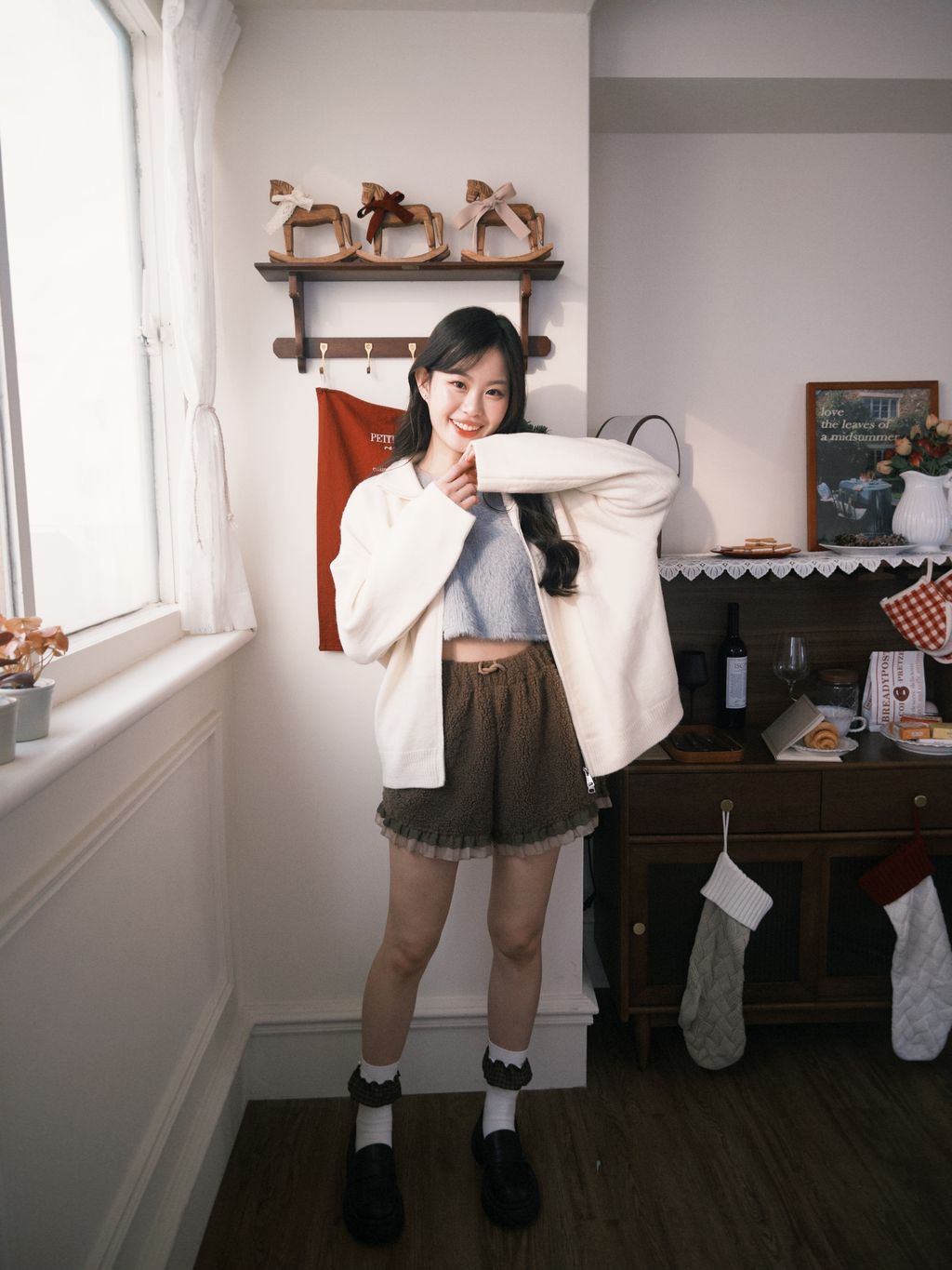 拉鍊針織外套 米白色4