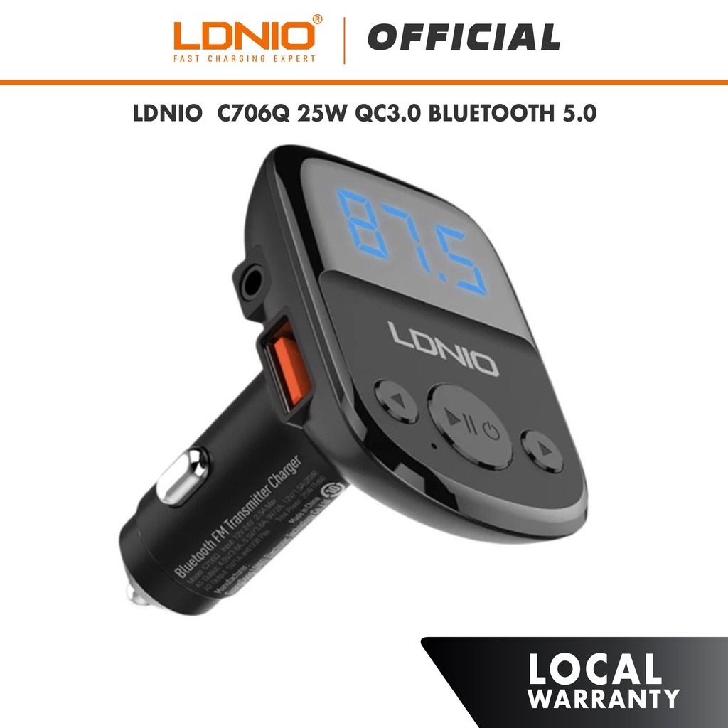 LDNIO C706Q QC3.0 + AUTO-ID Coche Bluetooth FM Música Pantalla digital  Cargador de coche