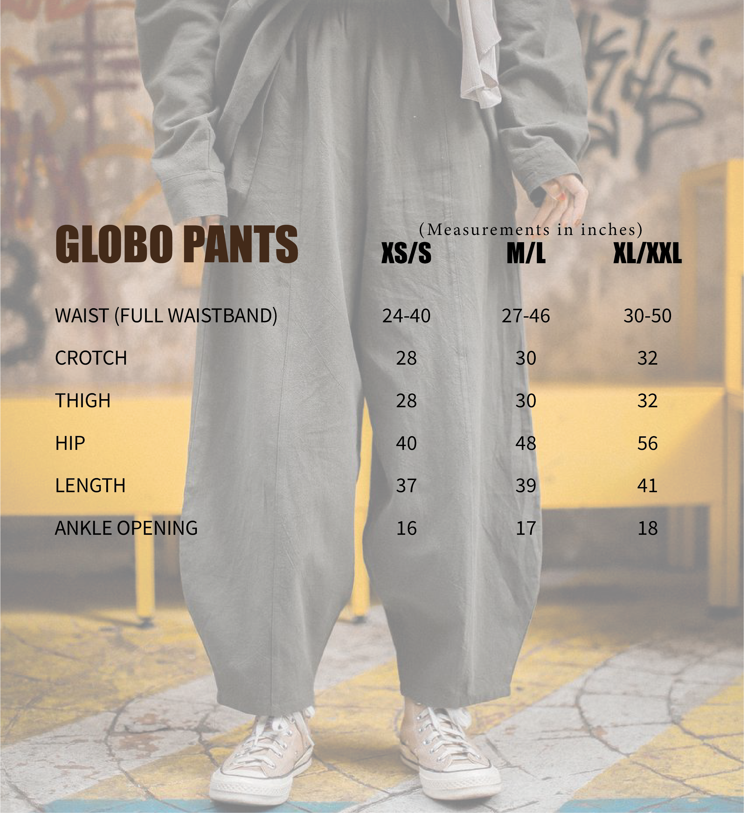 GLOBO PANTS SIZECHART