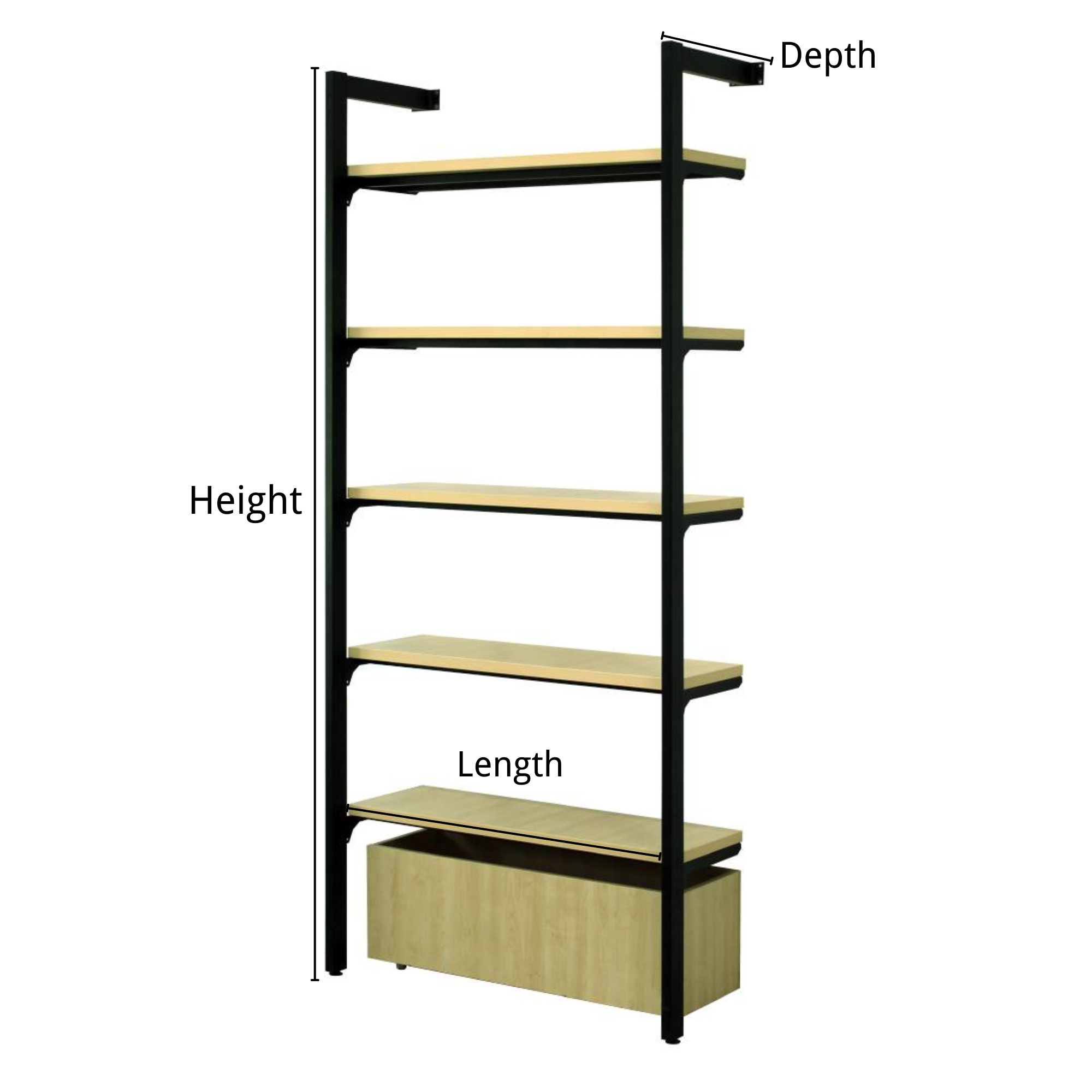 L TYPE 5L SHELVING WITH 1 DRAWER WITH SIZE