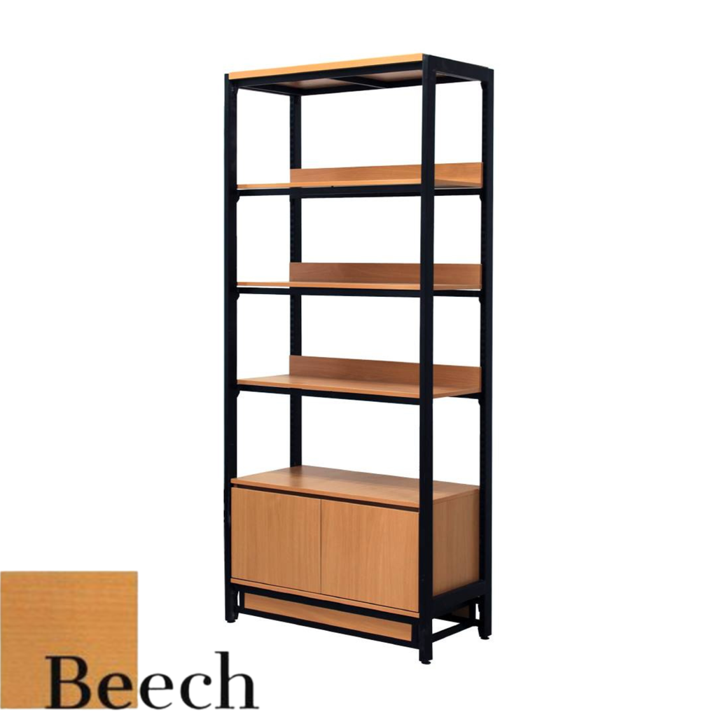 H TYPE 4 LAYER L SHELVING WITH 1 CABINET BEECH
