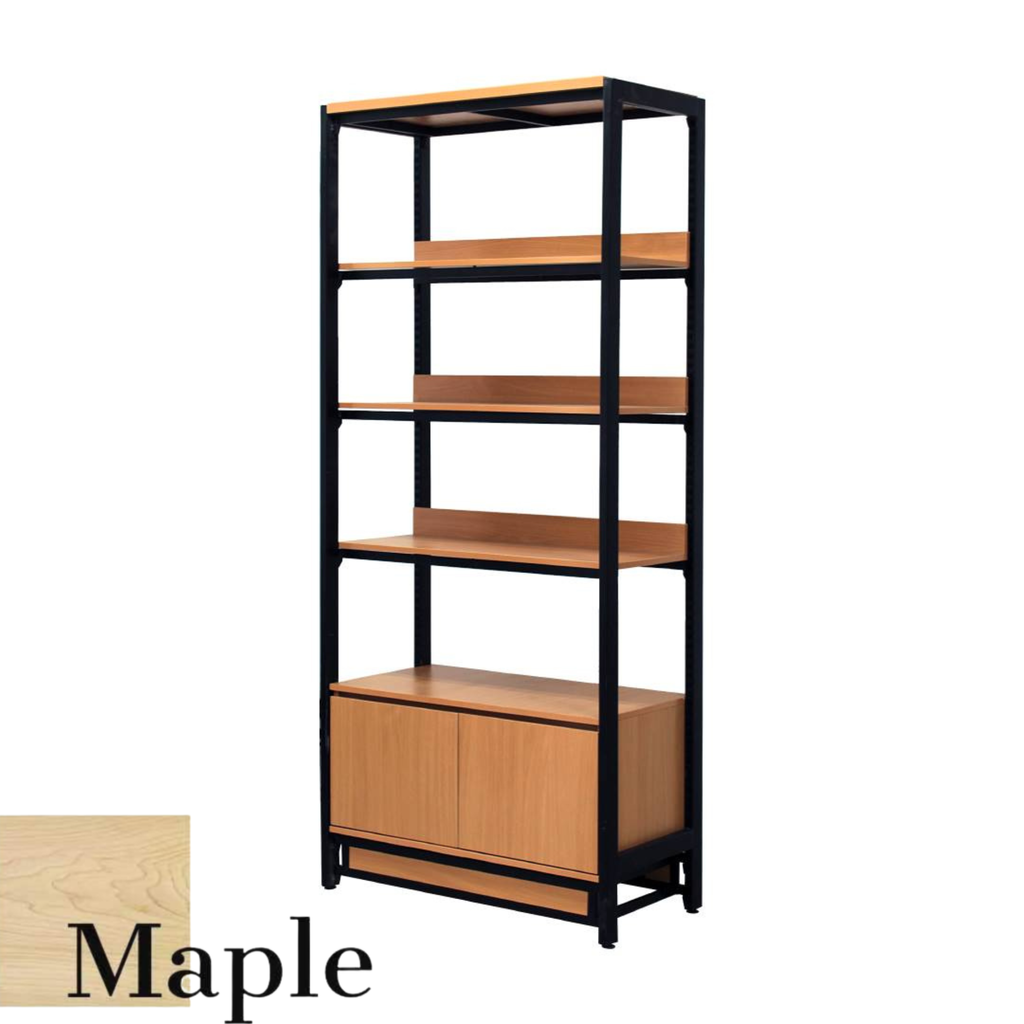 H TYPE 4LAYER L SHELVING WITH 1 CABINET MAPLE