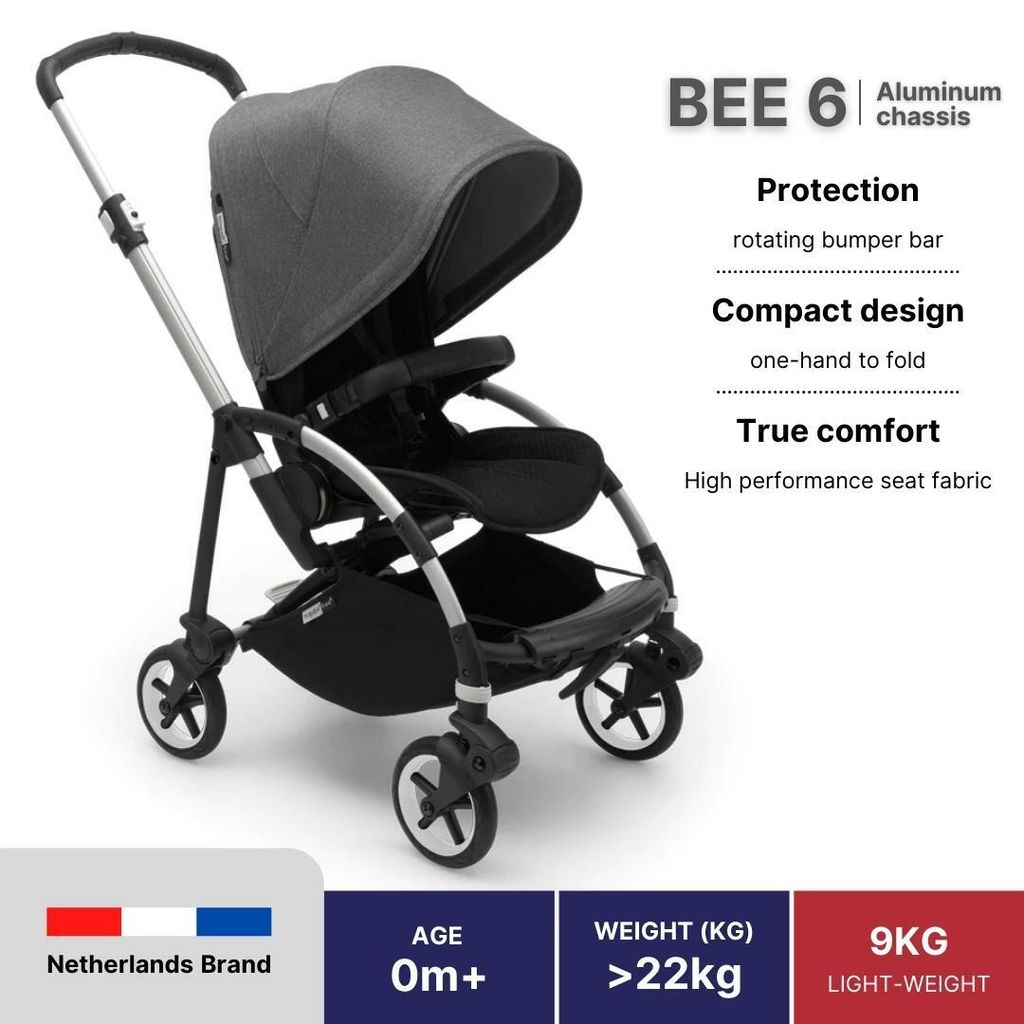 Bugaboo - Bee6 Complete Stroller Alu Grey - Grey Canopy