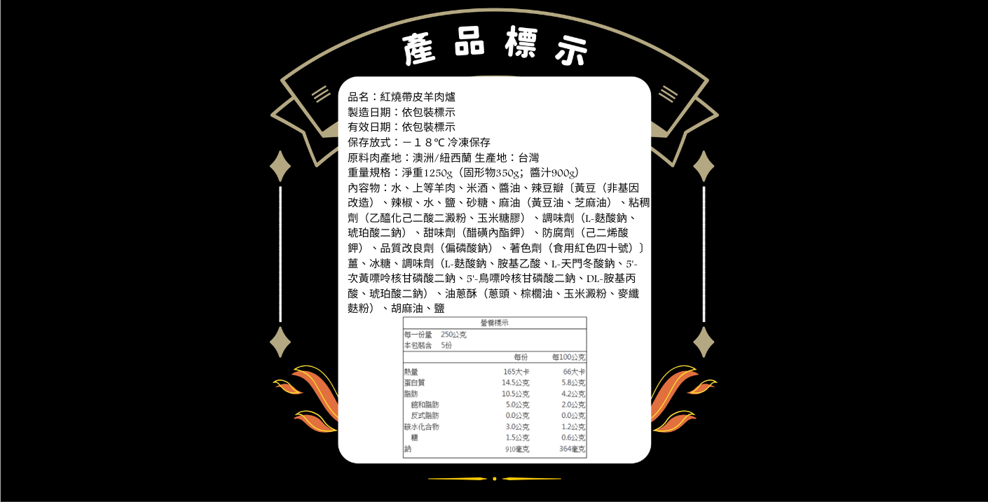 羊肉爐營養標示