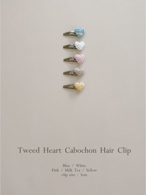 Tweed Heart Cabochon Hair Clip - 3cm_40-1