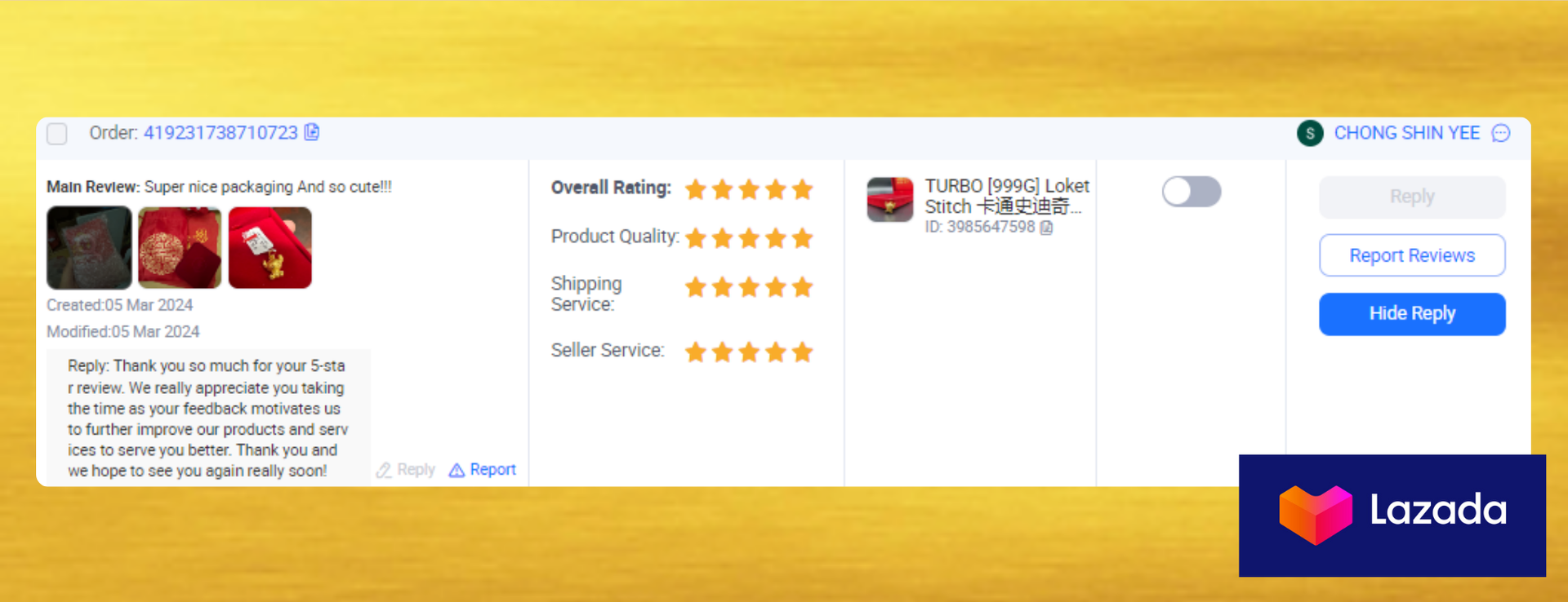 TURBO JEWELLERY - Lazada Review 02 - Chong Shin Yee
