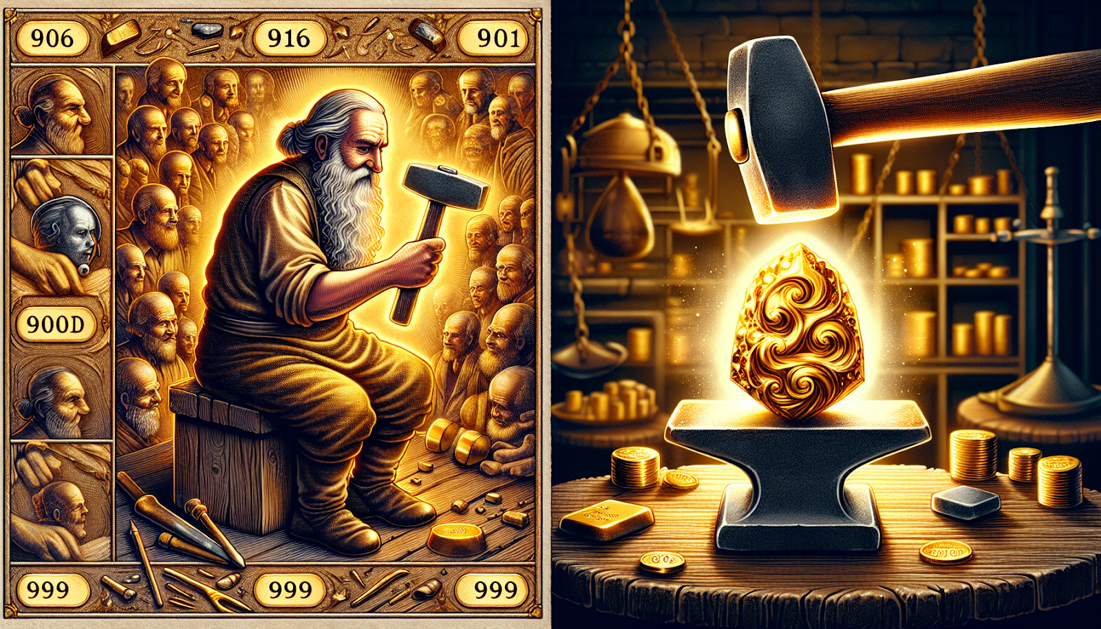 Illustration of 916 gold and 999 gold purity levels