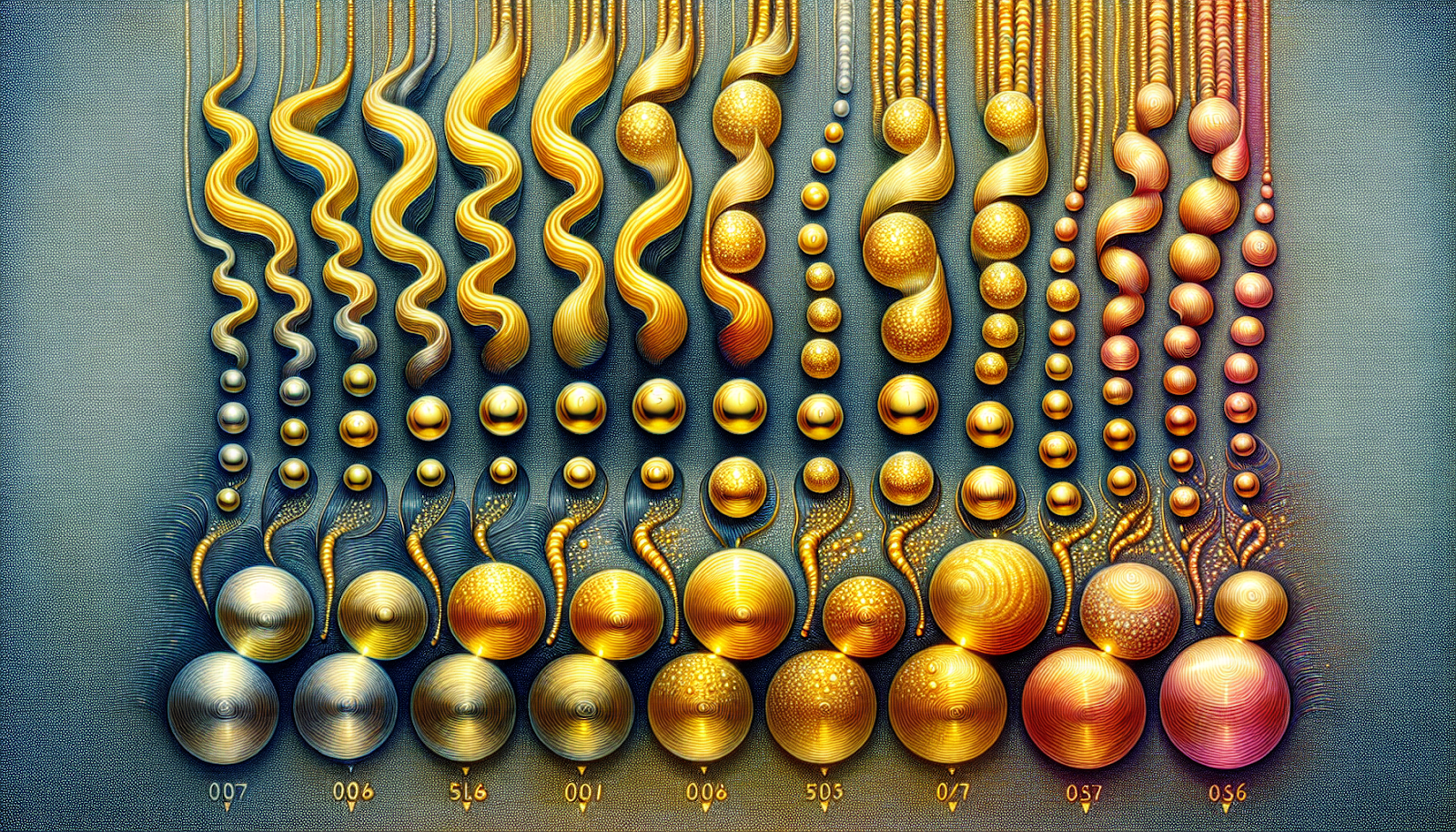 Illustration of gold beads and different karat numbers