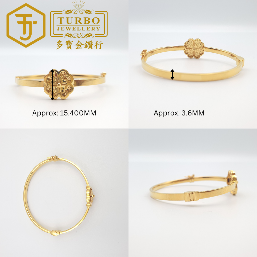 [916G] Sparkling Ice Clover Oval Bangle – Multi Angle View