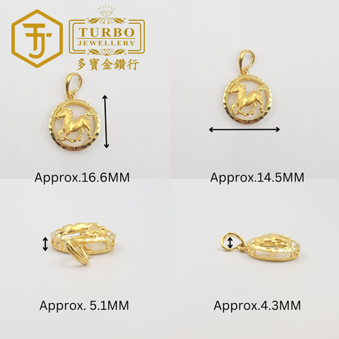 [916G] Round Frame Horse Pendant 圆框生肖马立体咀- multi view