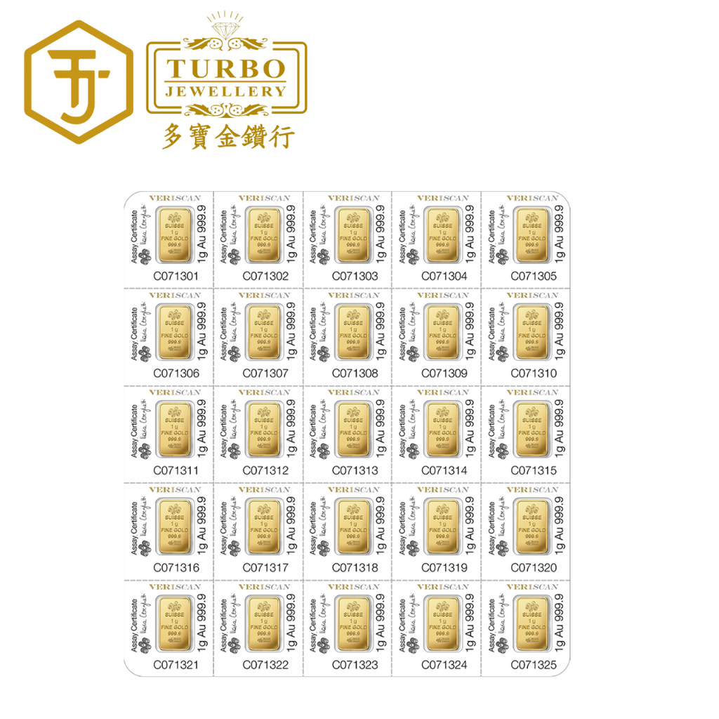 [25 x 1GM] PAMP Lady Fortuna MULTIGRAM Gold Bar 9999 Fine Gold – Back View with Assay Certificate