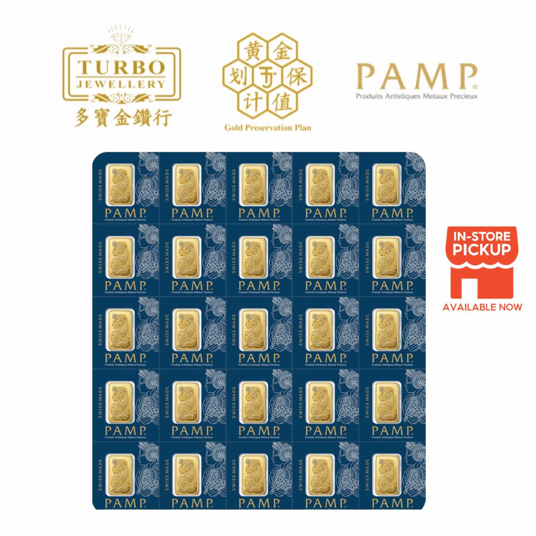 [25 x 1GM] PAMP Lady Fortuna MULTIGRAM Gold Bar 9999 Fine Gold – Front View with CertiPAMP Packaging
