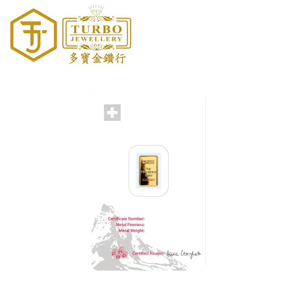 [1GM] PAMP Switzerland Matterhorn Gold Bar 9999 Fine Gold – Back View with Assay Certificate