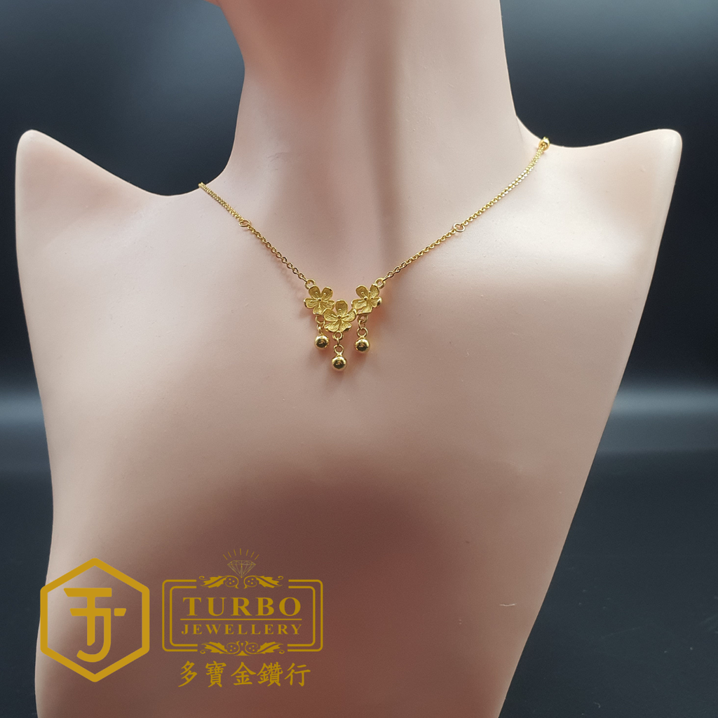 20260330_124300 [916G] Three Flowers Hanging Plain Bead Polo Necklace 三沙花吊光珠Polo颈链 Rantai Leher Polo Tiga Bunga Gantung Mani