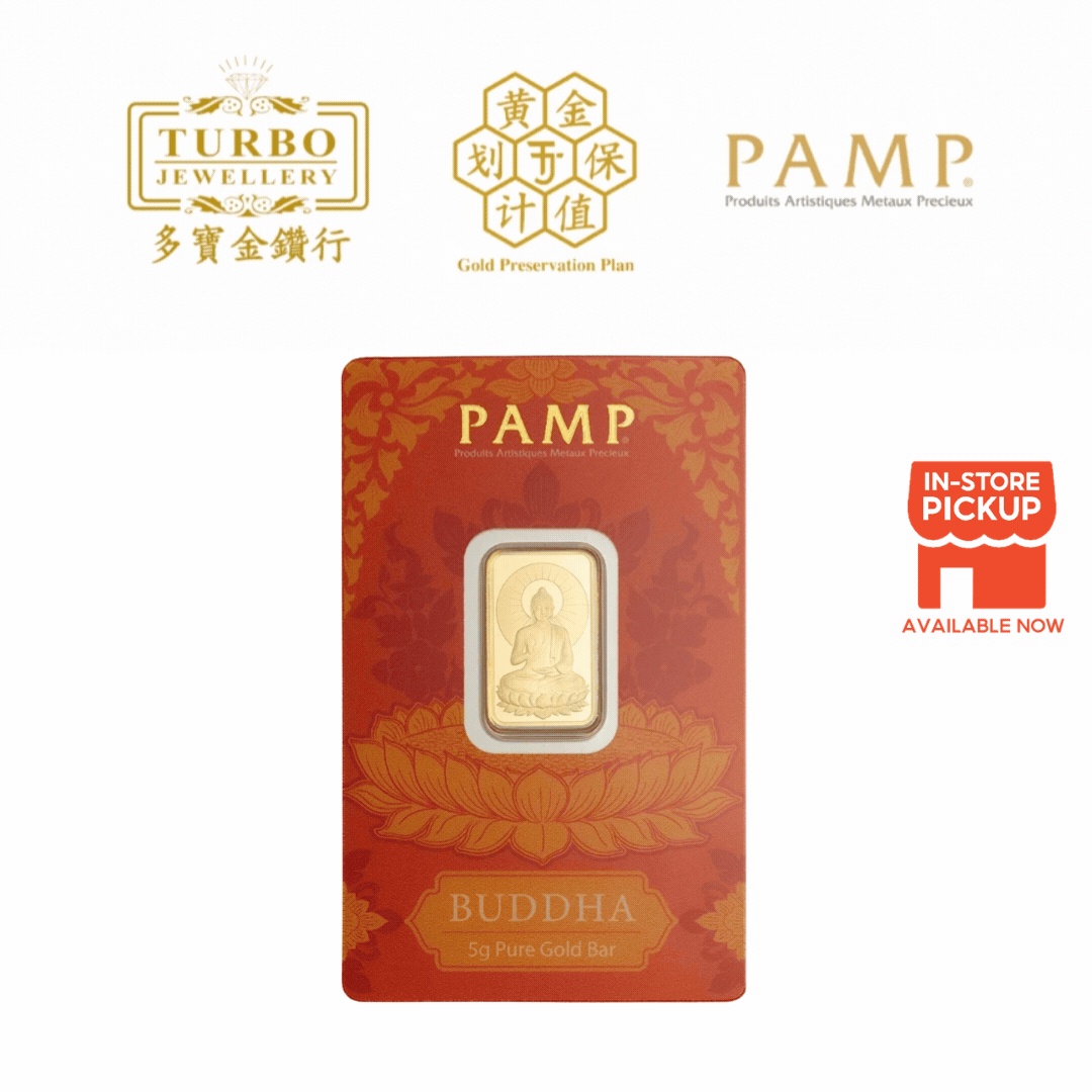 [5GM] PAMP Buddha 2026 Gold Bar 9999 Fine Gold – Front View with CertiPAMP Packaging