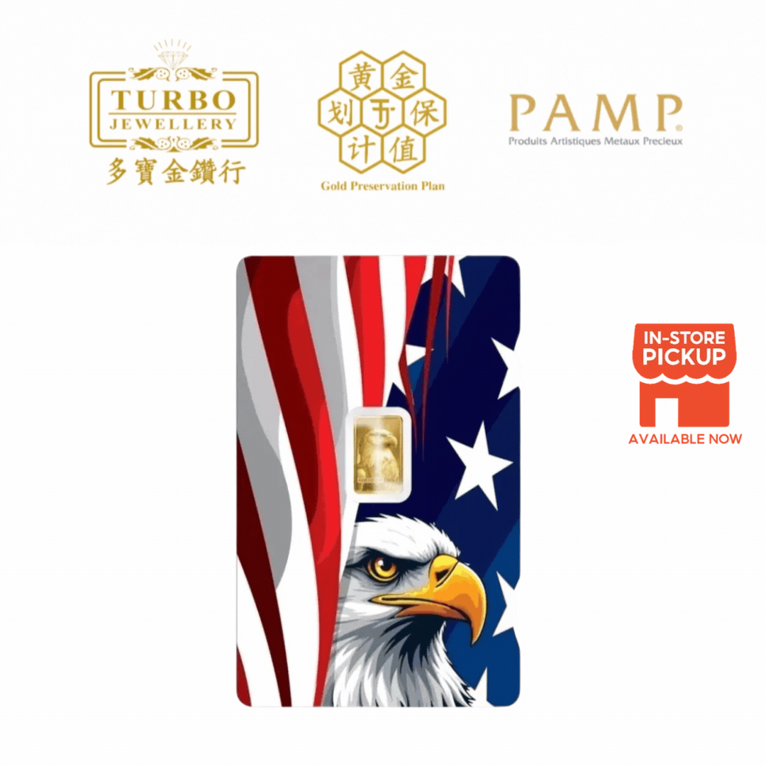 [1GM] PAMP American Eagle 2026 Gold Bar 9999 Fine Gold – Front View with CertiPAMP Packaging