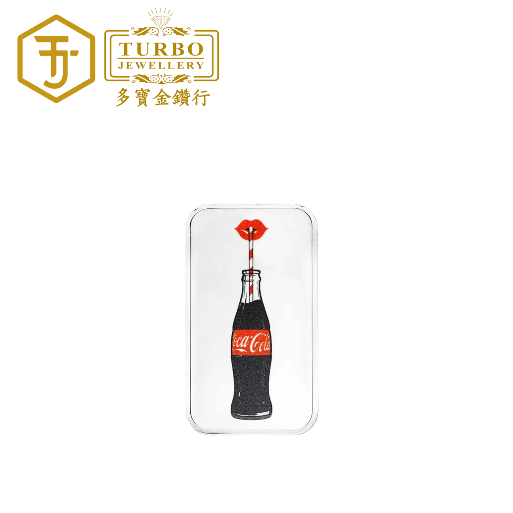 [1OZ] Coca-Cola Enjoy Coke Colorized Silver Minted Bar 999 Fine Silver – Front View Without Packaging