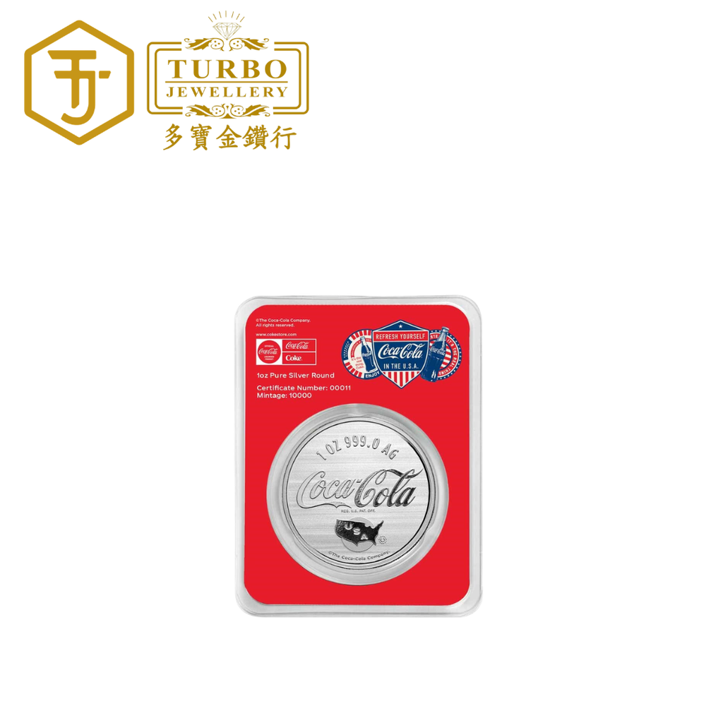 [1OZ] Coca-Cola® Colorized Americana Silver Round Coin 999 Fine Silver – Back View with Protective Packaging
