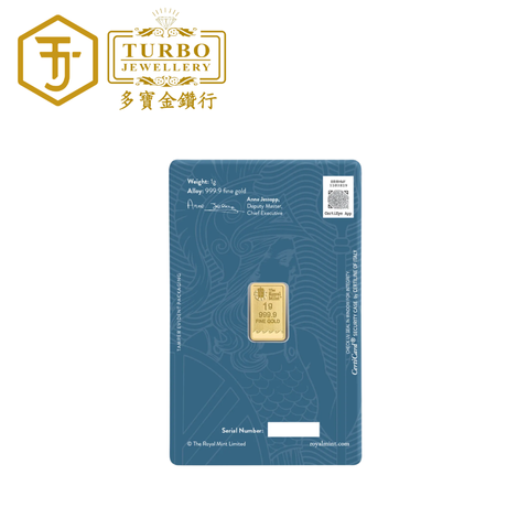 [1GM] Royal Mint Britannia Gold Bar 9999 Fine Gold – Back View with Assay Card