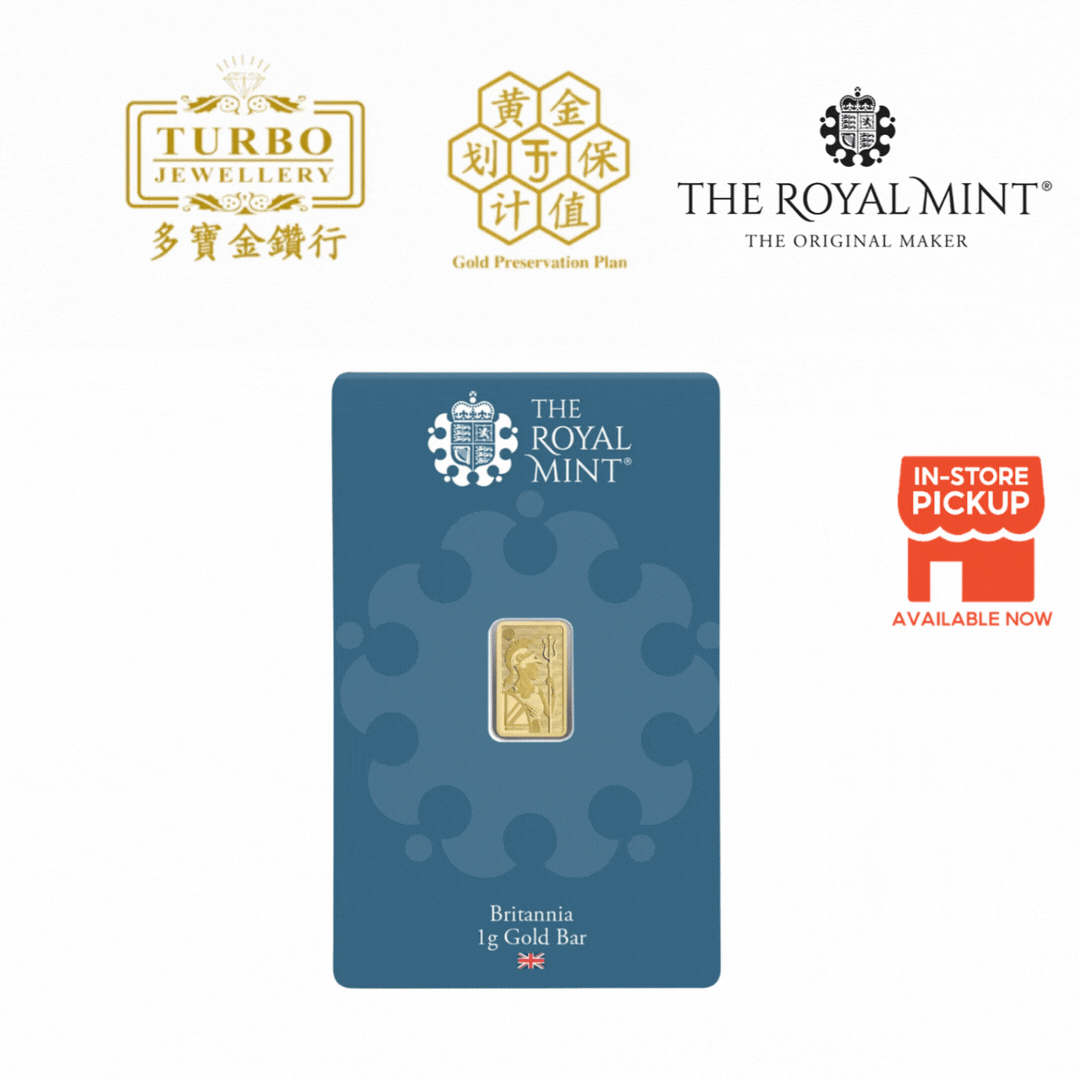 [1GM] Royal Mint Britannia Gold Bar 9999 Fine Gold – Front View with Packaging