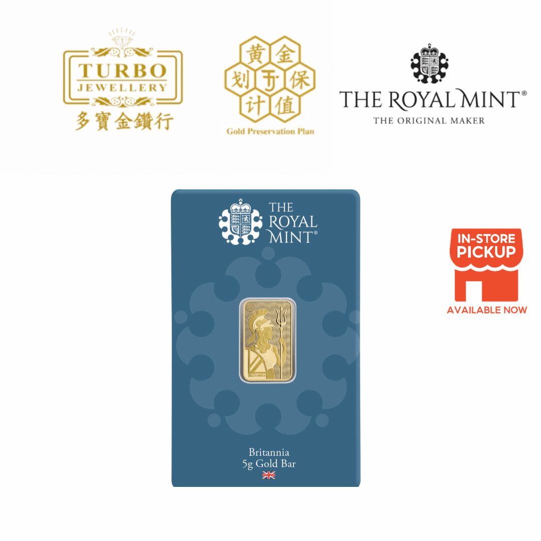[5GM] Royal Mint Britannia Gold Bar 9999 Fine Gold – Front View with Packaging