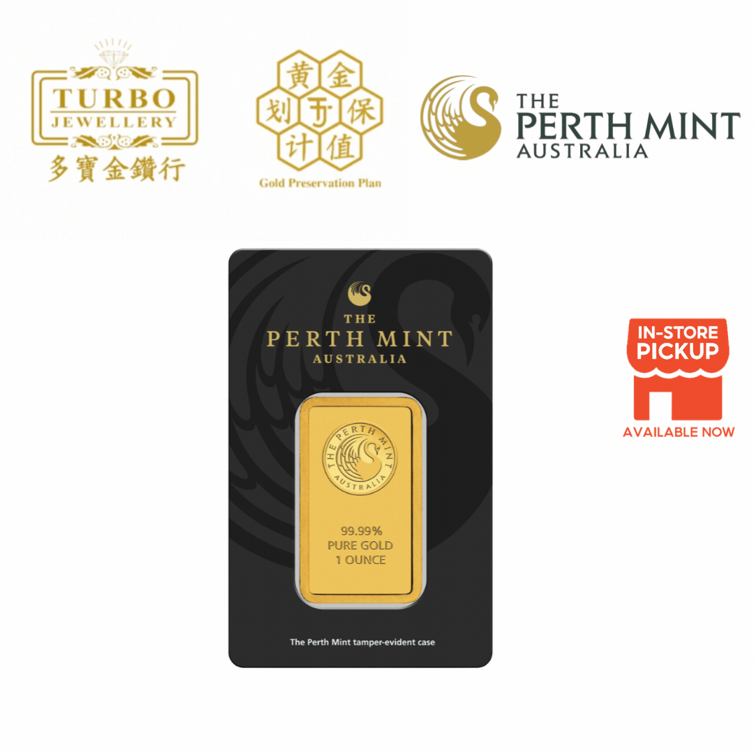 [1OZ] Perth Mint Gold Bar 9999 Fine Gold – Front View with Assay Card