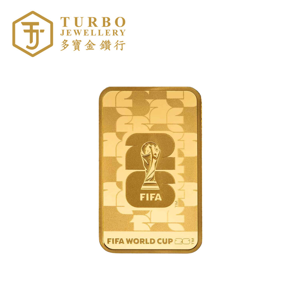 Front view of PAMP FIFA World Cup 26 5GM 999.9 gold bar
