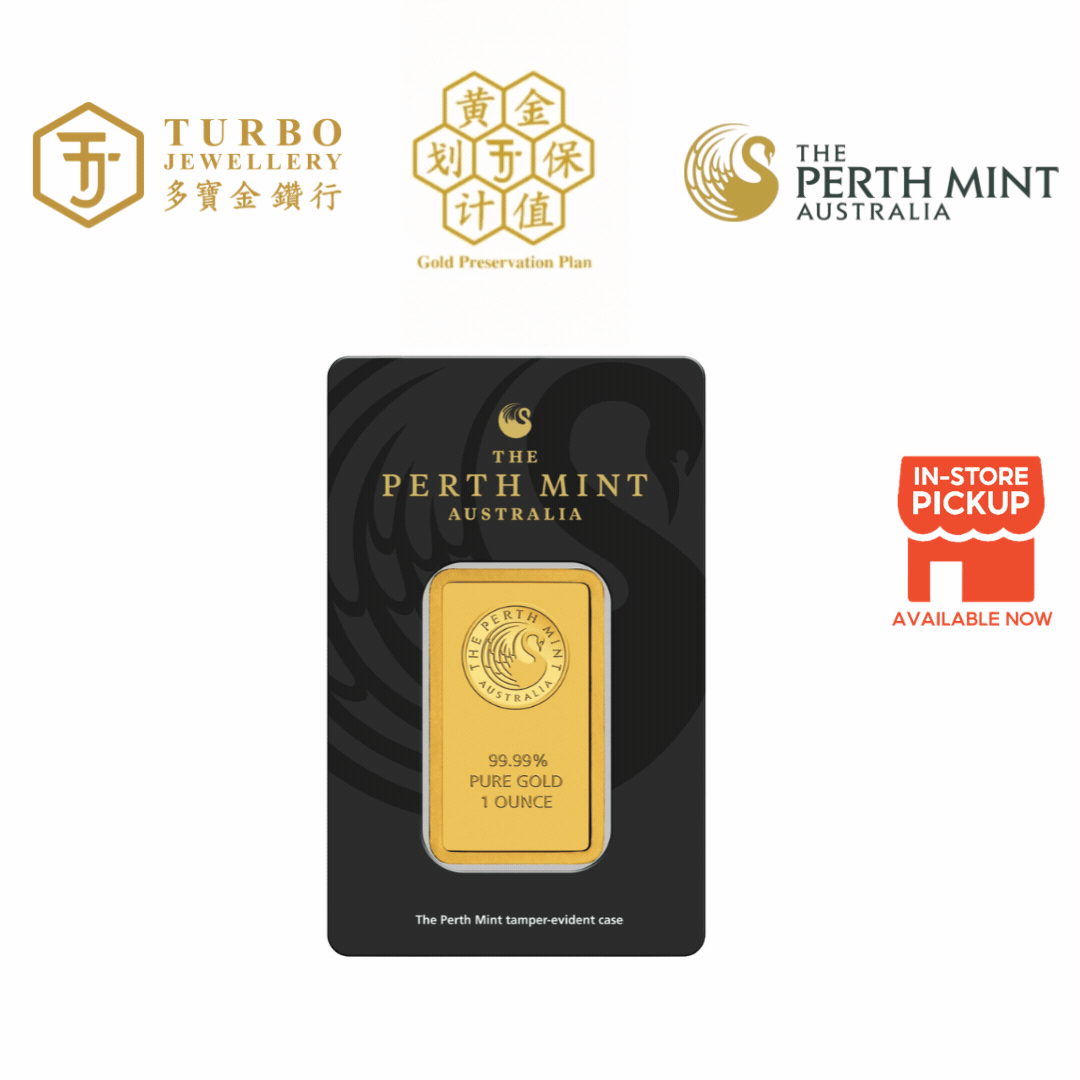 [1OZ] Perth Mint Gold Bar 9999 Fine Gold – Front View with Assay Card