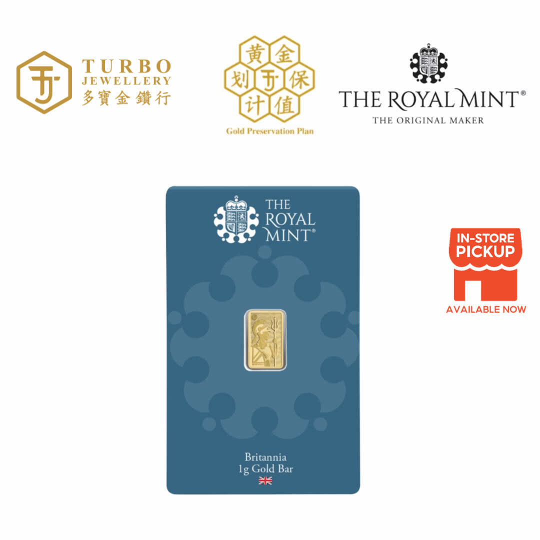[1GM] Royal Mint Britannia Gold Bar 9999 Fine Gold – Front View with Packaging