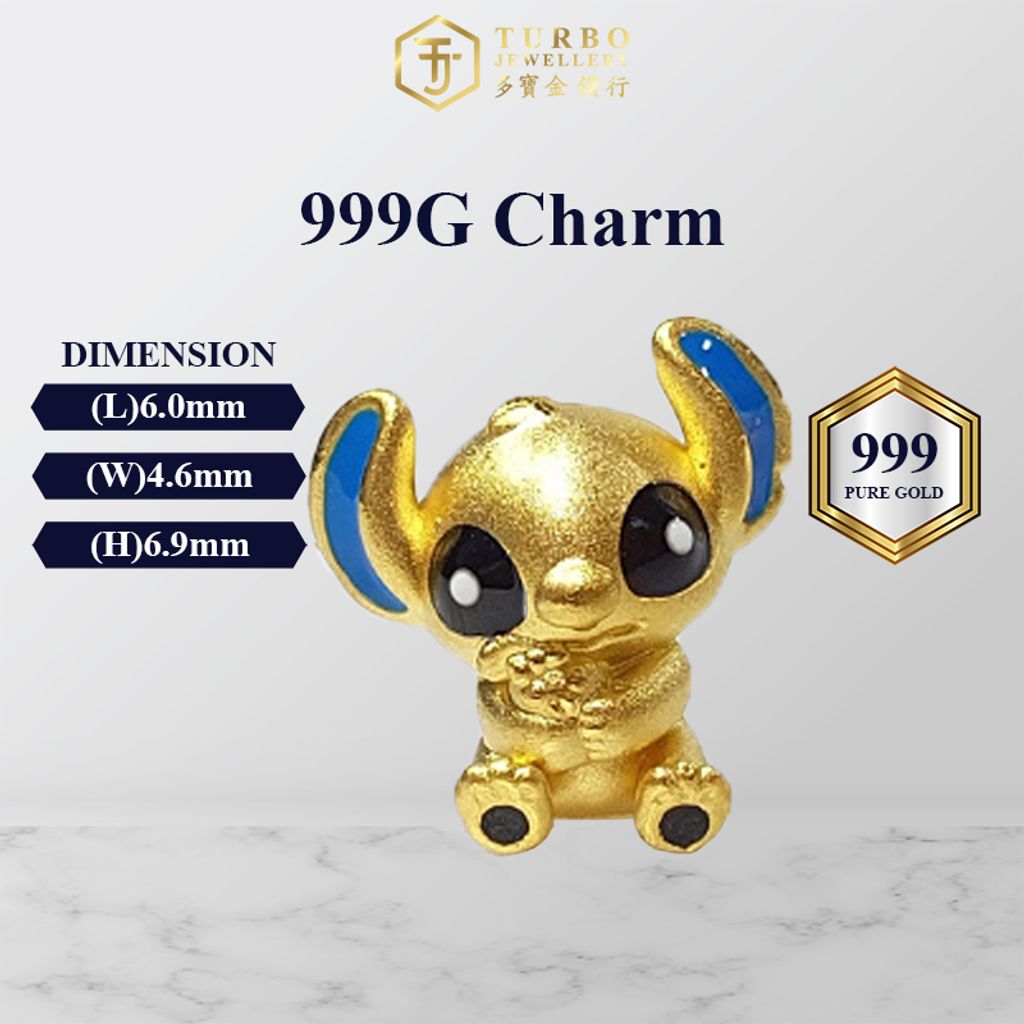 TURBO [999G] Charm Interstellar Stitch Biru memegang emas 卡通星际史迪奇抱金烧蓝黑立体通咀