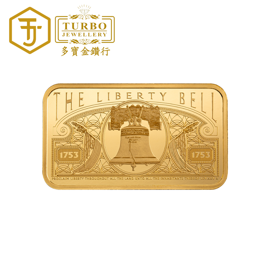 PAMP America the Free Liberty Bell Gold Bar 1oz 999.9 Fine – Front without Packaging