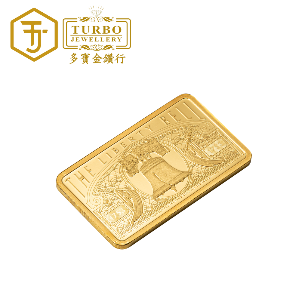 PAMP America the Free Liberty Bell Gold Bar 5g 999.9 Fine Gold – Front without Packaging