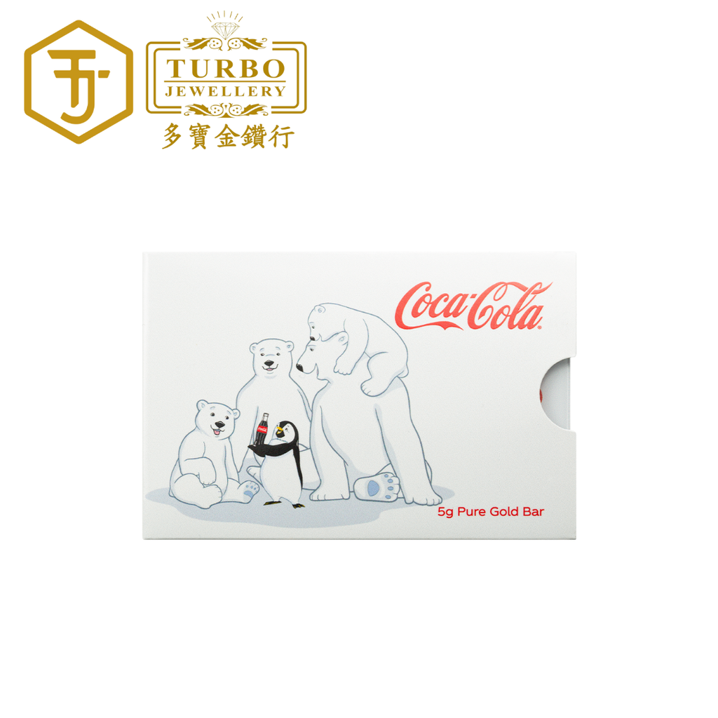 PAMP Coca-Cola® Holiday Polar Bears 5g 999.9 Gold Bar – Sleeve Front View