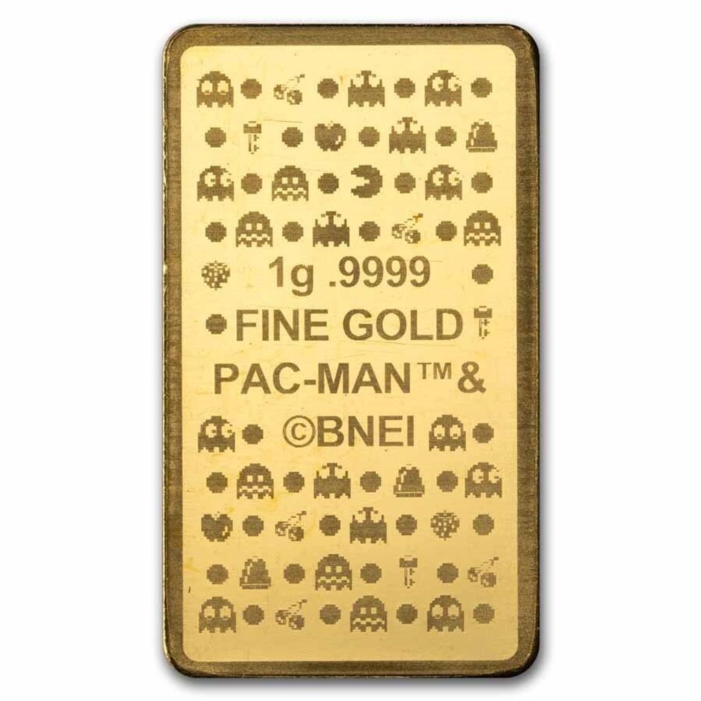 PAC-MAN 45th Anniversary 1g 9999 Gold Bar – Weight and Purity Markings