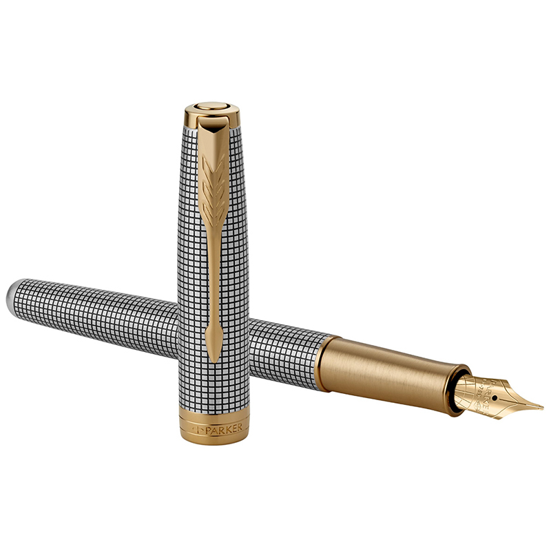 PARKER 派克18K金卓爾流年系列純銀格紋金夾F尖鋼筆– Parker & Waterman