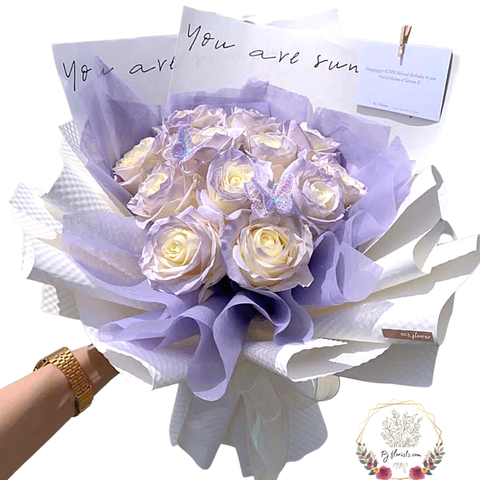 White Purple Roses Bouquet