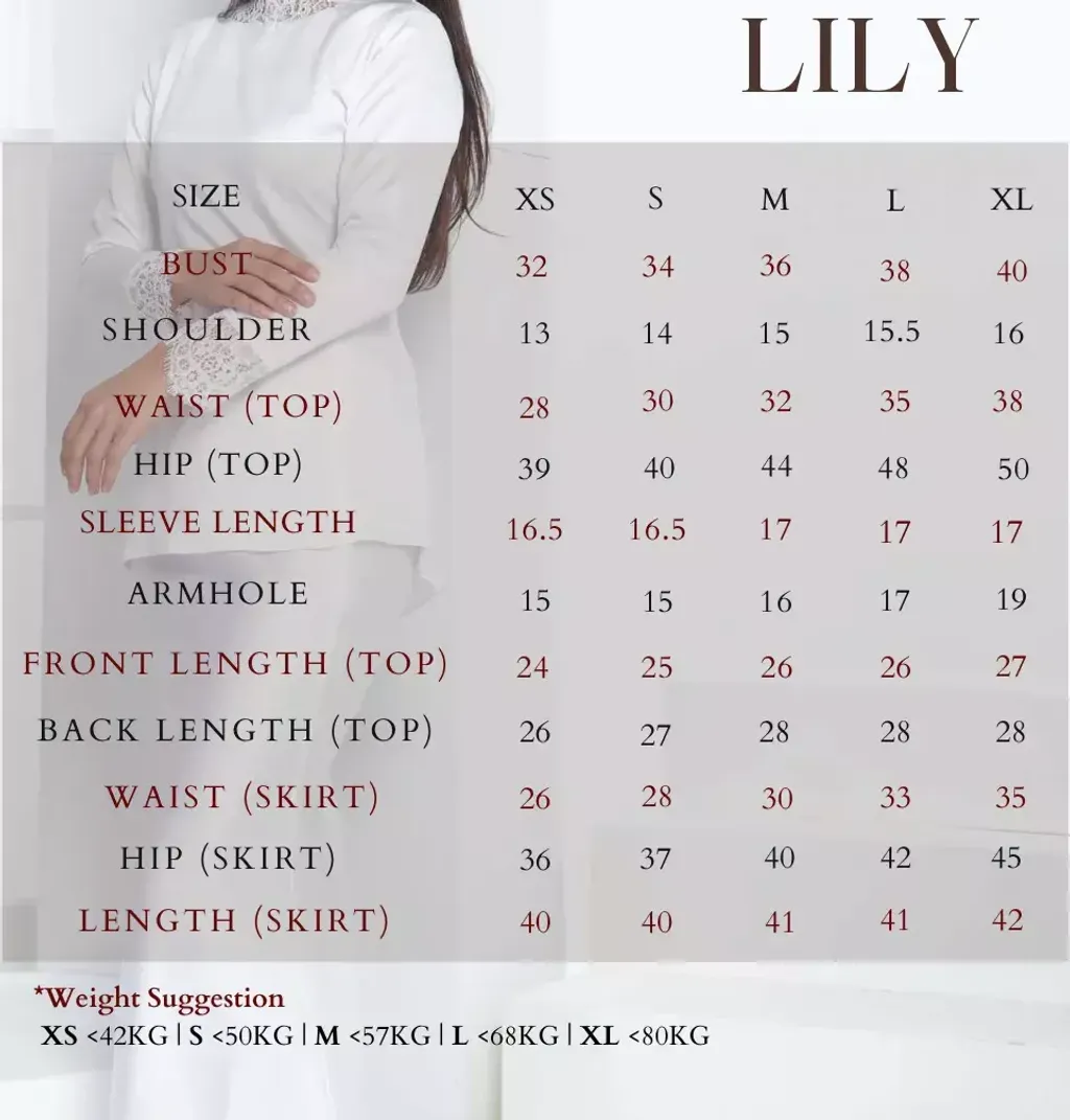Lily Size Chart