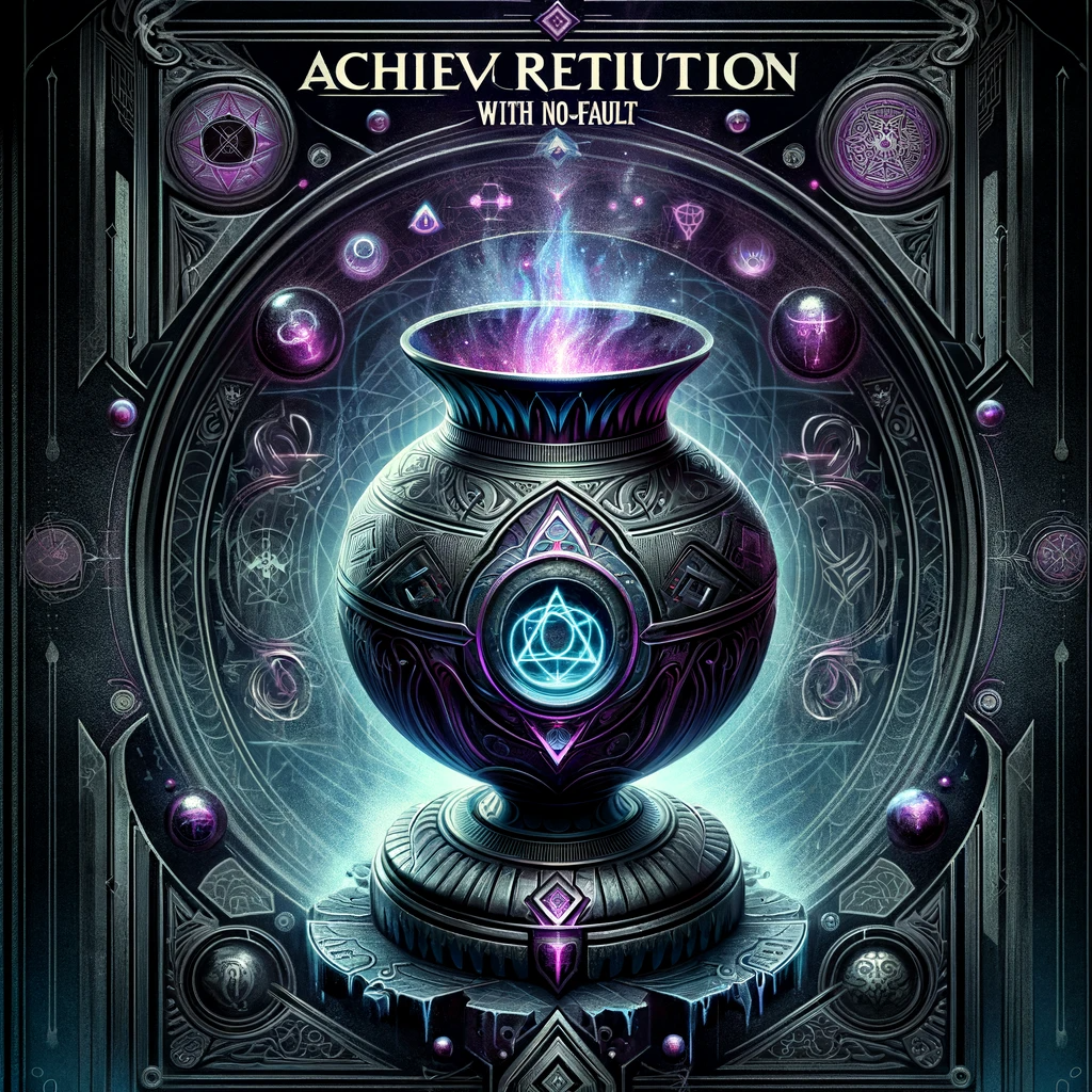 DALL·E 2023-12-01 14.40.44 - An enigmatic and powerful image representing the Spell To Achieve Retribution With No-Fault. The central focus is a mystical vessel, embodying the ess