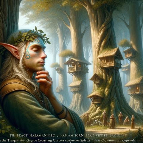 DALL·E 2023-12-07 16.07.57 - A serene and thoughtful image that captures the essence of the Tranquil Grove Alliance Woodland Elf Custom Conjuration Spirit Companion, known as Harm