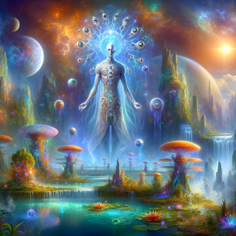 DALL·E 2024-01-04 02.43.19 - A majestic and ethereal scene depicting the Sehtureel, towering and human-like beings, in their astral realm. These beings are 16 to 20 feet tall with