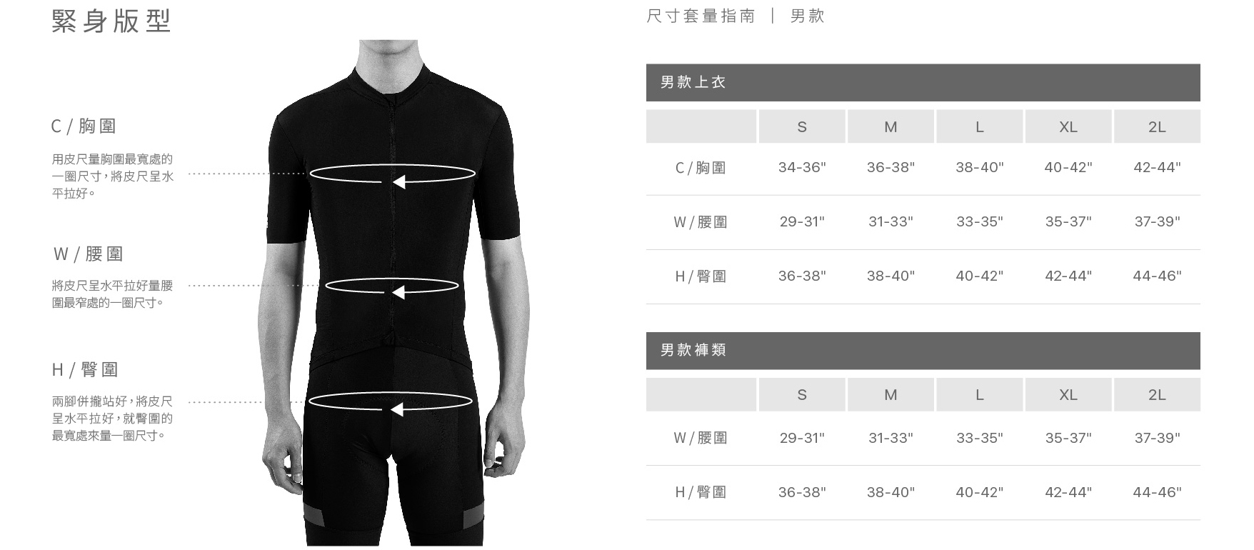 男尺寸表(壓縮褲)