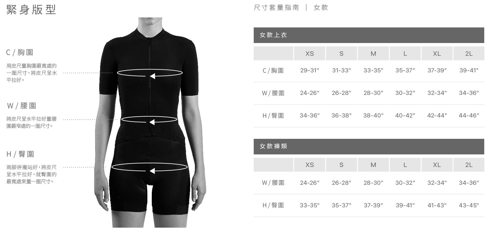 女尺寸表(壓縮褲)