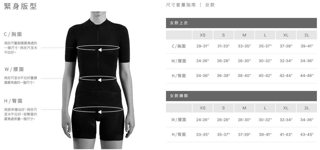 女尺寸表(壓縮褲)