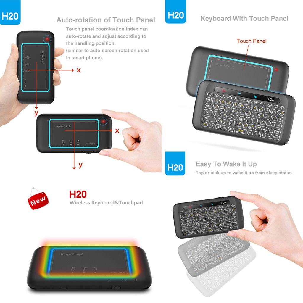 H20 Wireless Mini Keyboard Air Mouse Full Screen Touchpad Backlight