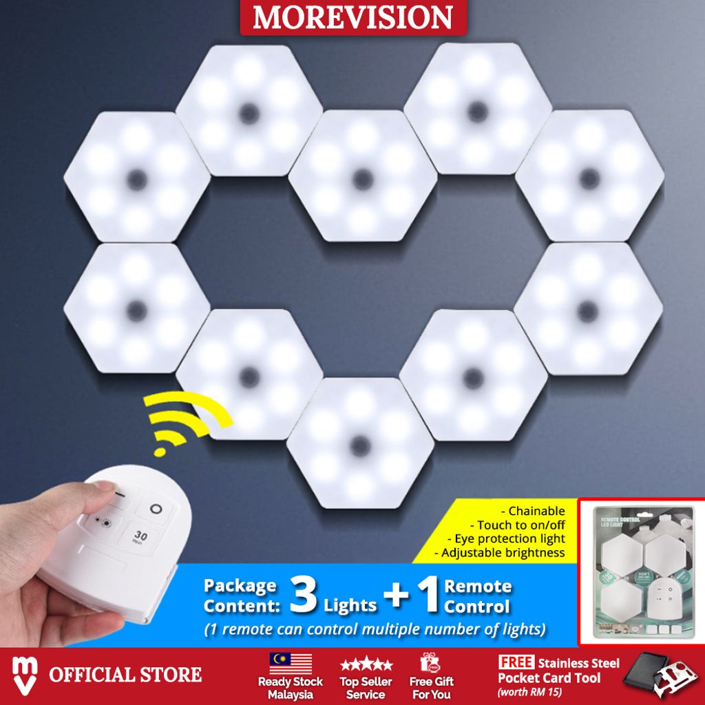3Pcs Hexagonal Wall Lamp Remote Control Touch Sensitive Lighting Light