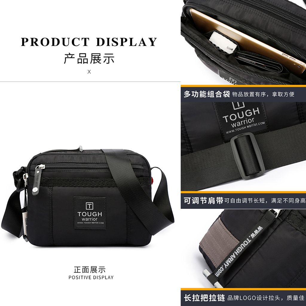 Tough Warrior Sling Bag Black Messenger Bag Crossbody Chest Beg Silang